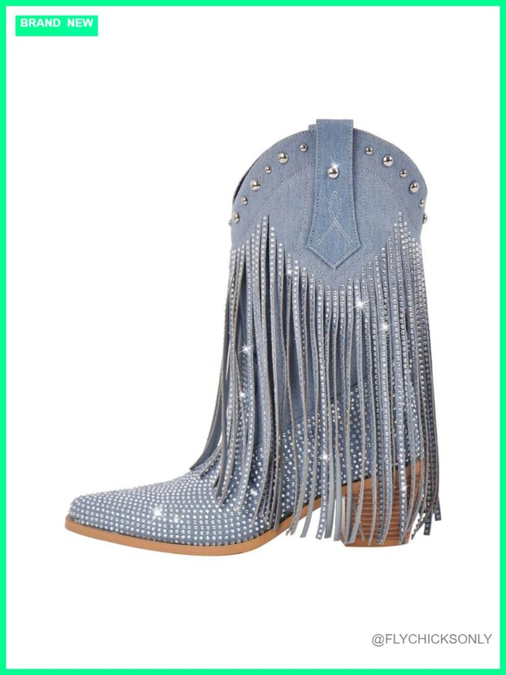 Sparkly Fringe Cowgirl Boots Wide Calf Tassel Western Mid-Calf Boots